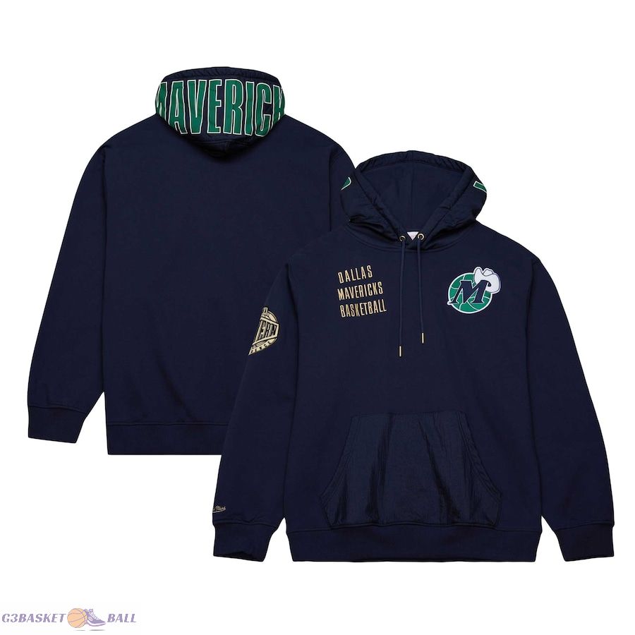 Men's Dallas Mavericks Mitchell & Ness Navy Team OG 2.0 Vintage Logo Fleece Pullover Hoodie