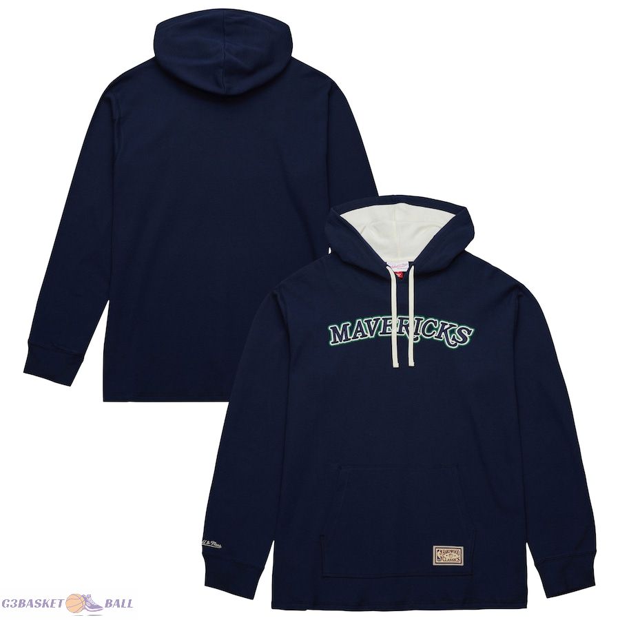 Men's Dallas Mavericks Mitchell & Ness Navy Hardwood Classics Lightweight Thermal Pullover Hoodie