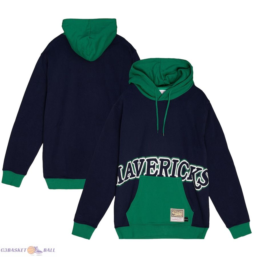 Men's Dallas Mavericks Mitchell & Ness Navy Hardwood Classics Big Face 5.0 Pullover Hoodie