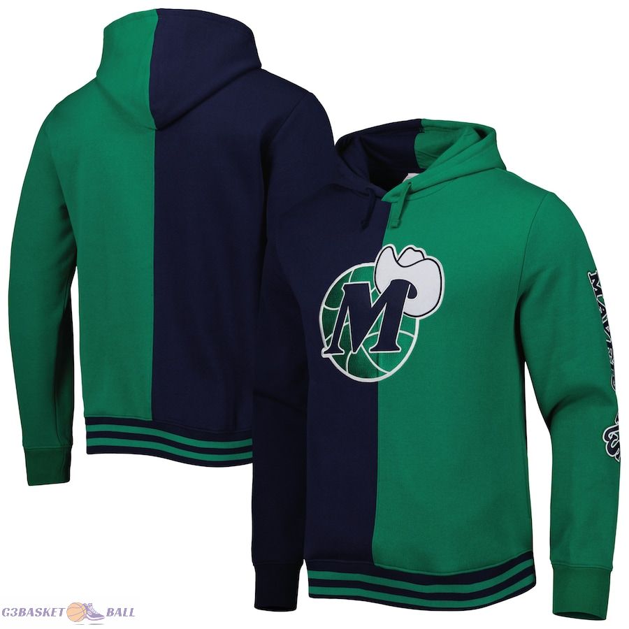 Men's Dallas Mavericks Mitchell & Ness Navy/Green Hardwood Classics Split Pullover Hoodie