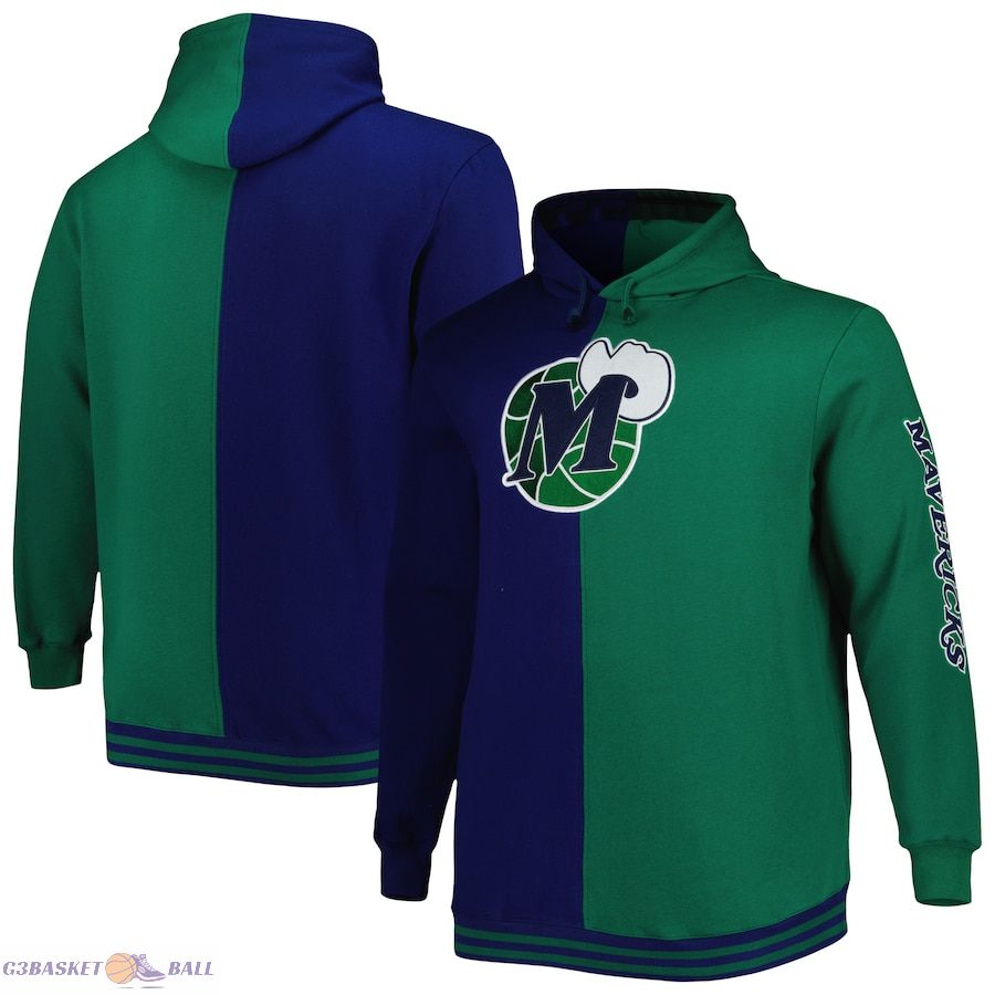 Men's Dallas Mavericks Mitchell & Ness Navy/Green Big & Tall Hardwood Classics Split Pullover Hoodie