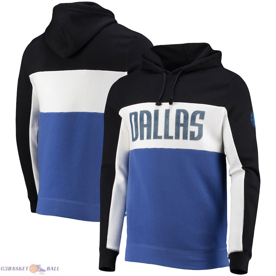 Men's Dallas Mavericks Junk Food Black/White Wordmark Colorblock Fleece Pullover Hoodie