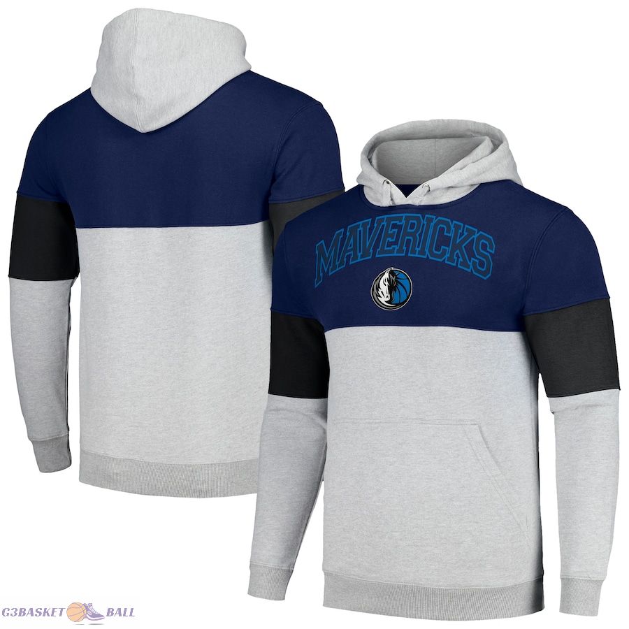 Men's Dallas Mavericks Fanatics Navy Contrast Pieced Pullover Hoodie