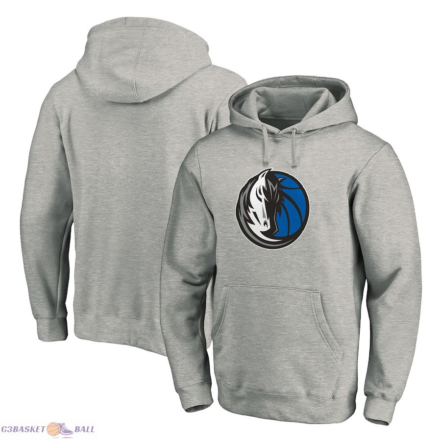 Men's Dallas Mavericks Fanatics Heather Gray Team Primary Logo Fitted Pullover Hoodie