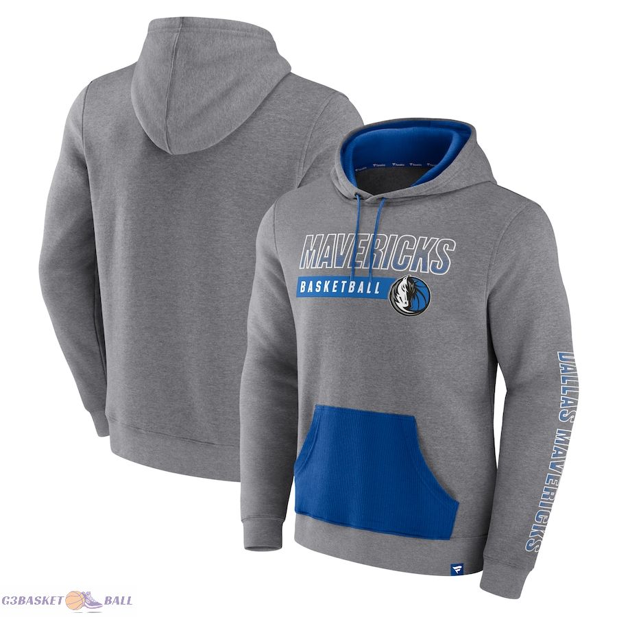 Men's Dallas Mavericks Fanatics Heathered Gray Off The Bench Color Block Pullover Hoodie