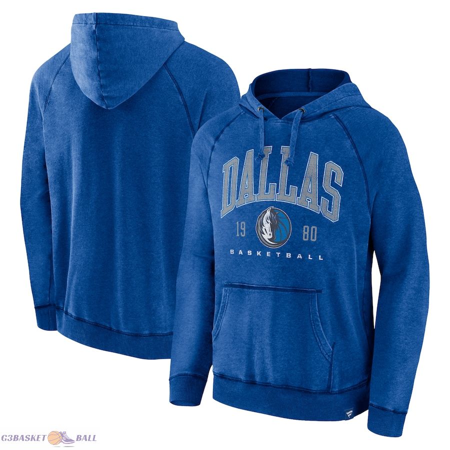 Men's Dallas Mavericks Fanatics Heather Blue Foul Trouble Snow Wash Raglan Pullover Hoodie