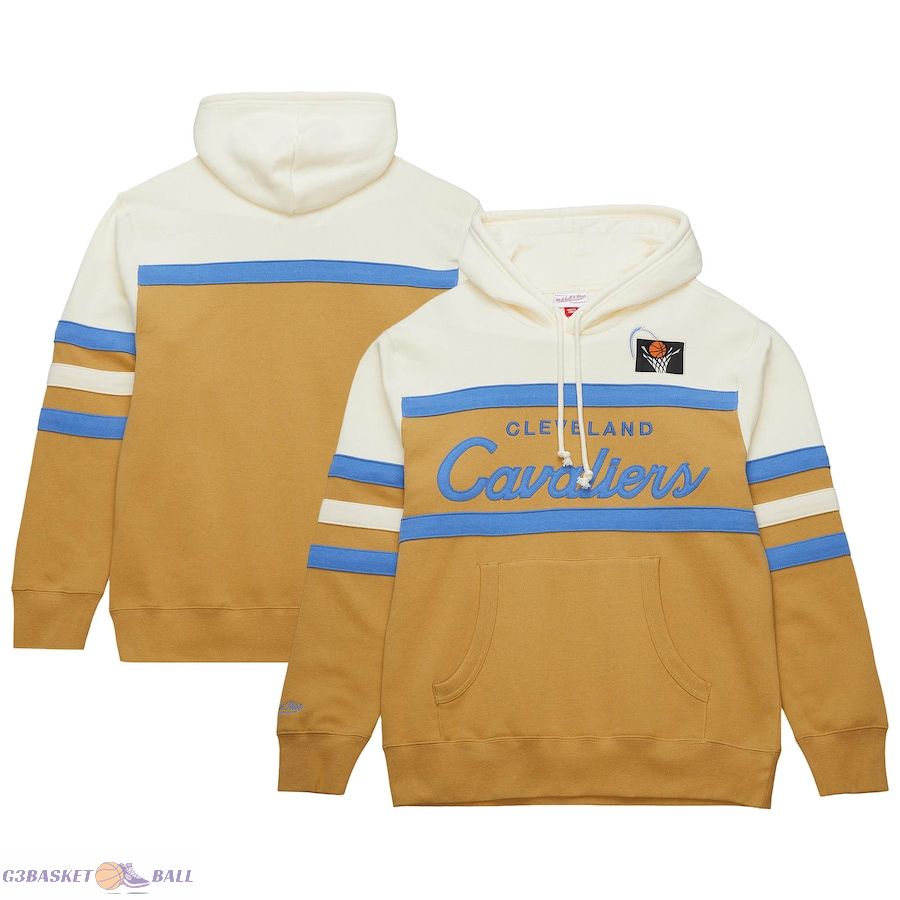 Men's Cleveland Cavaliers Mitchell & Ness Tan/Cream Hardwood Classics Vintage Logo Head Coach Pullover Hoodie