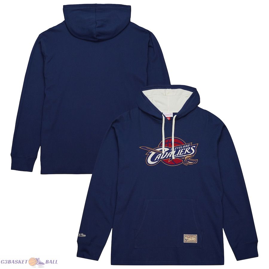 Men's Cleveland Cavaliers Mitchell & Ness Navy Hardwood Classics Lightweight Thermal Pullover Hoodie