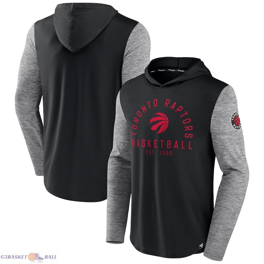 Men's Toronto Raptors Fanatics Black/Heathered Charcoal Deep Rotation Performance Pullover Hoodie