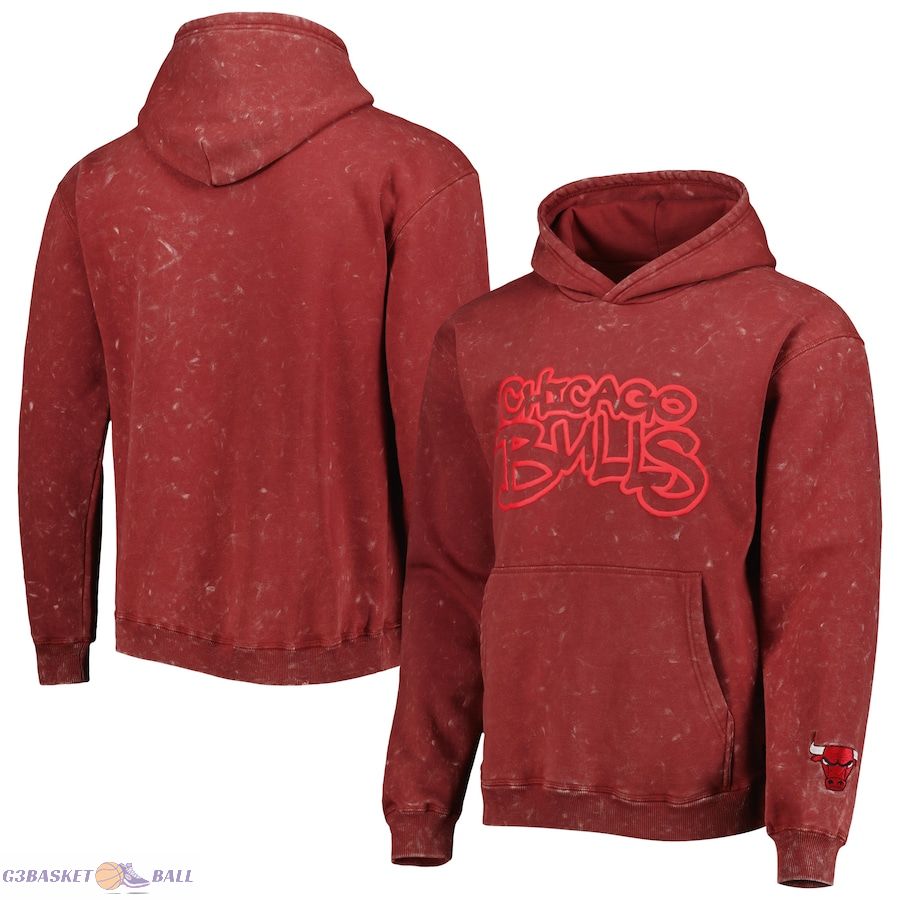 Unisex Chicago Bulls The Wild Collective Red Tonal Acid Wash Pullover Hoodie