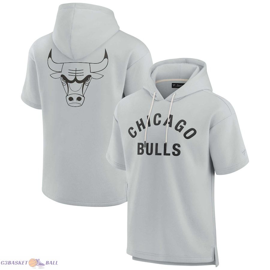 Unisex Chicago Bulls Fanatics Gray Elements Super Soft Fleece Short Sleeve Pullover Hoodie