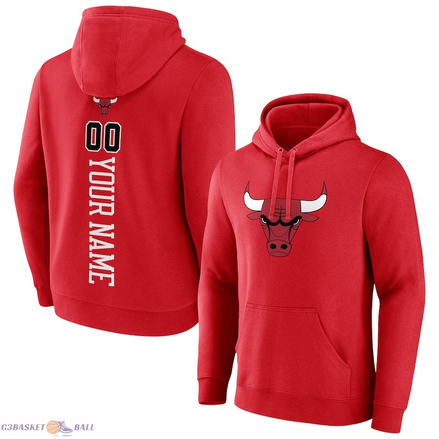 Men's Chicago Bulls Red Playmaker Personalized Name & Number Pullover Hoodie