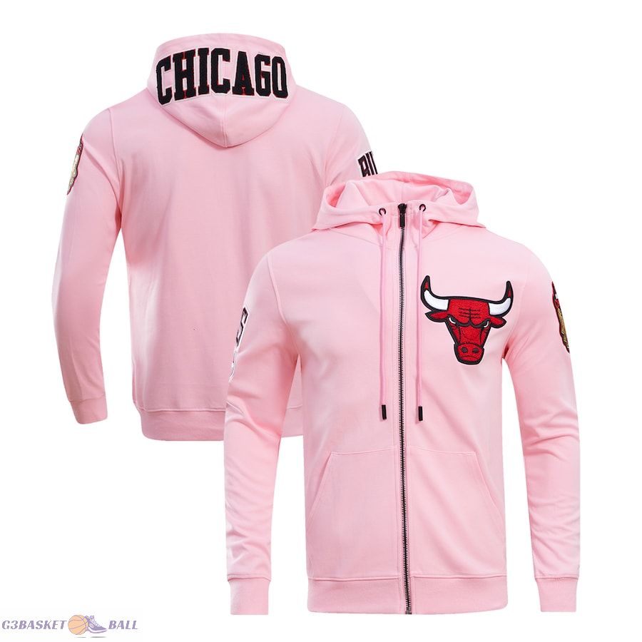 Men's Chicago Bulls Pro Standard Pink Classic Chenille Double Knit Full-Zip Pullover Hoodie