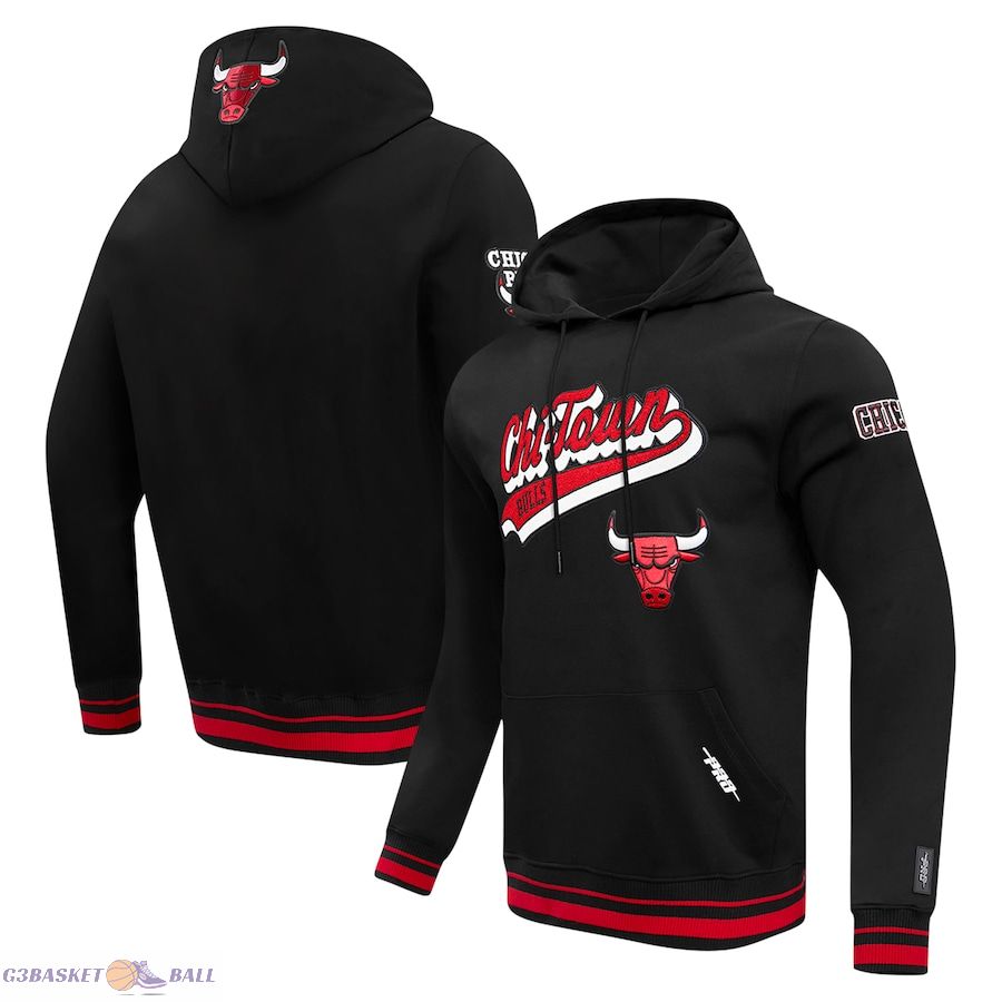 Men's Chicago Bulls Pro Standard Black Script Tail Pullover Hoodie