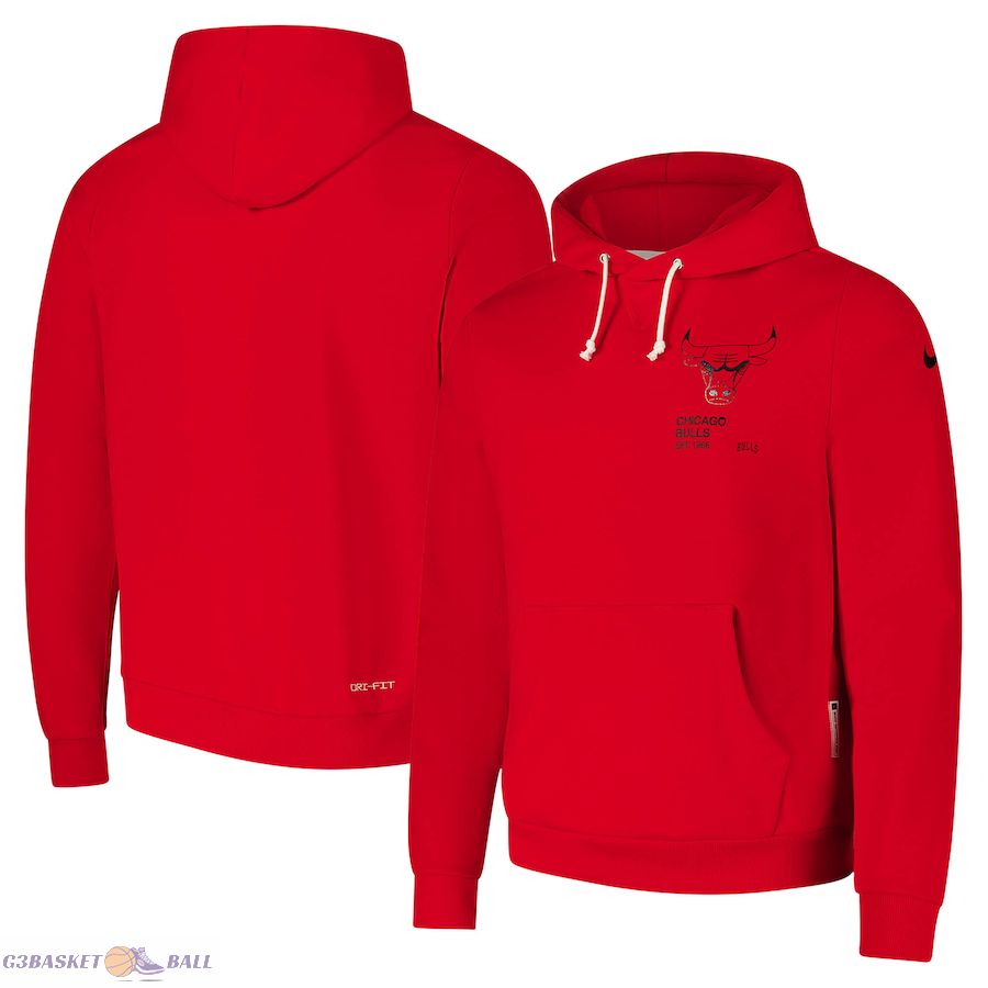 Men's Chicago Bulls Nike Red Courtside Standard Issue Premium Performance Pullover Hoodie