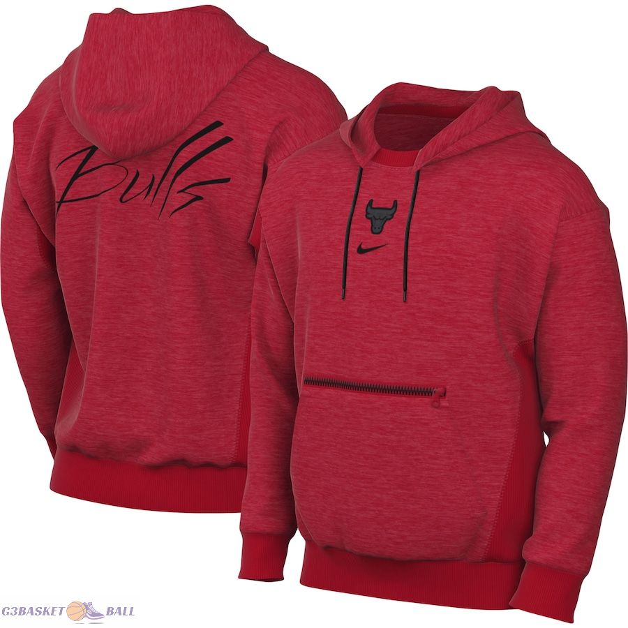 Men's Chicago Bulls Nike Heather Red Courtside Versus Flight Pullover Hoodie