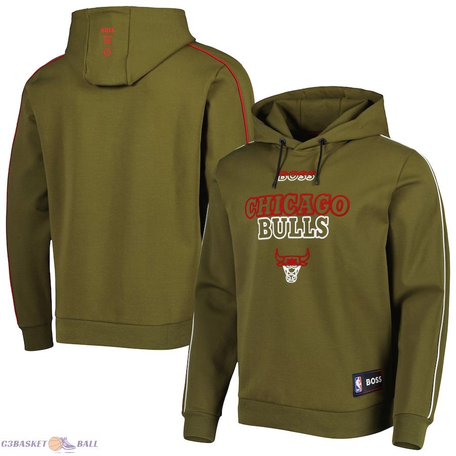 Men's Chicago Bulls NBA x Hugo Boss Olive Team Bounce Tri-Blend Pullover Hoodie