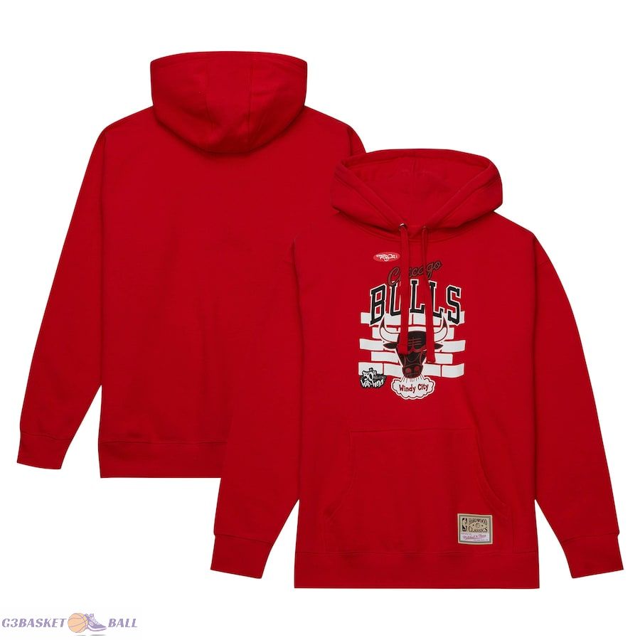 Men's Chicago Bulls Mitchell & Ness x Tats Cru Red Hardwood Classics Brick Pullover Hoodie