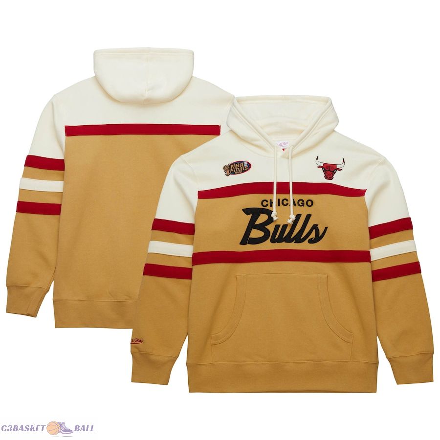 Men's Chicago Bulls Mitchell & Ness Tan/Cream Hardwood Classics Vintage Logo Head Coach Pullover Hoodie