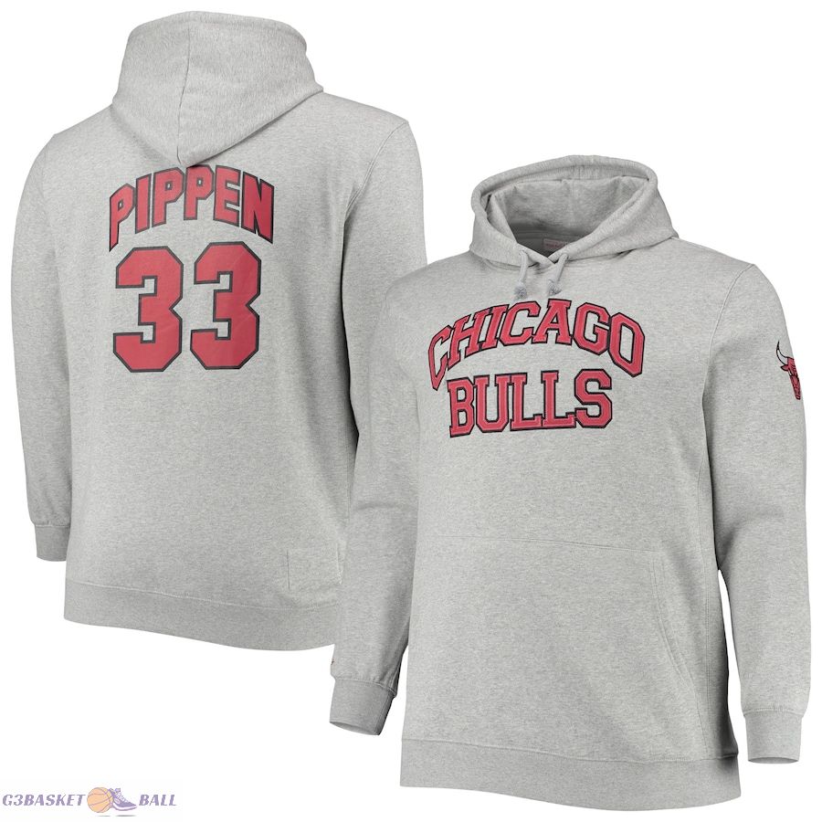 Men's Chicago Bulls Scottie Pippen Mitchell & Ness Heathered Gray Big & Tall Name & Number Pullover Hoodie