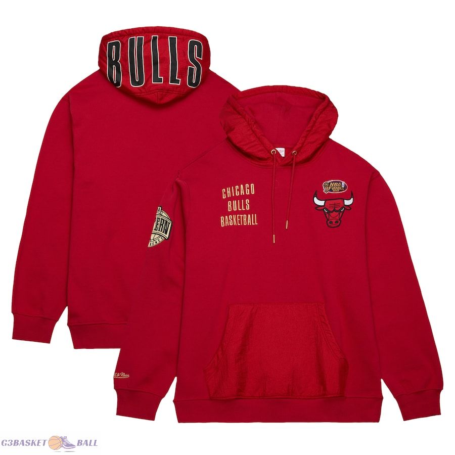 Men's Chicago Bulls Mitchell & Ness Red Team OG 2.0 Vintage Logo Fleece Pullover Hoodie