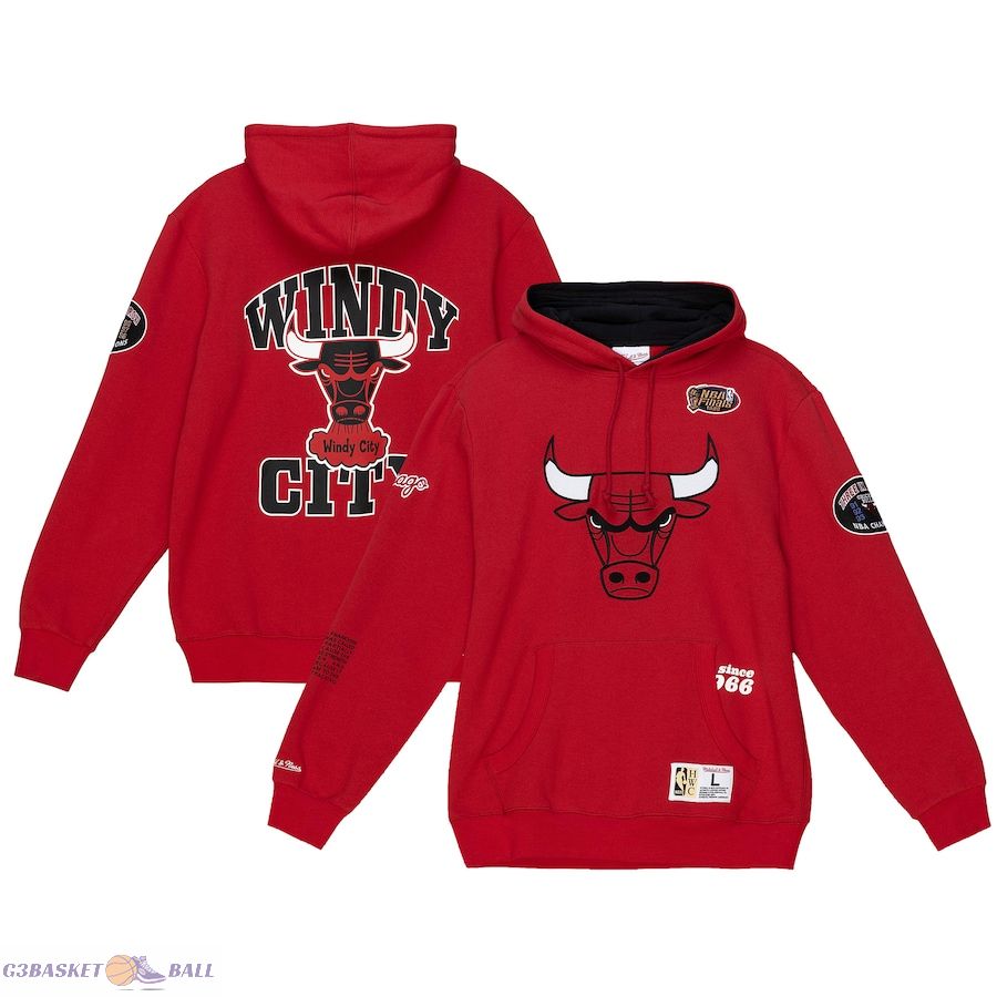 Men's Chicago Bulls Mitchell & Ness Red Hardwood Classics Team Origins Fleece Pullover Hoodie