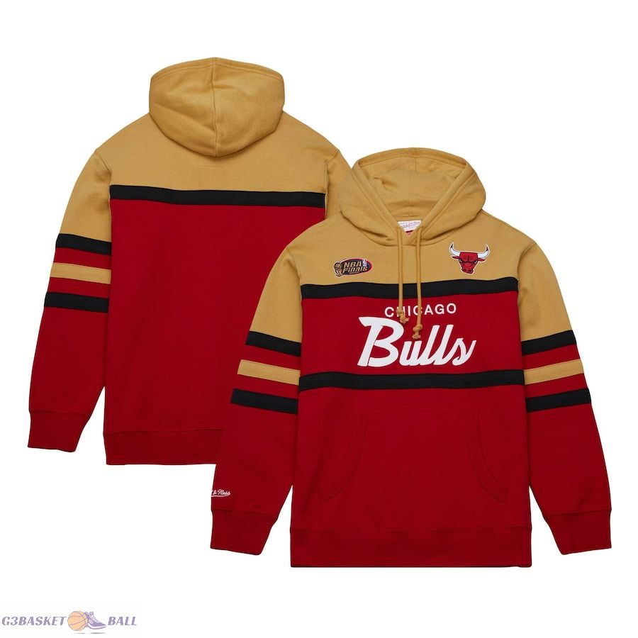 Men's Chicago Bulls Mitchell & Ness Red/Gold Head Coach Pullover Hoodie