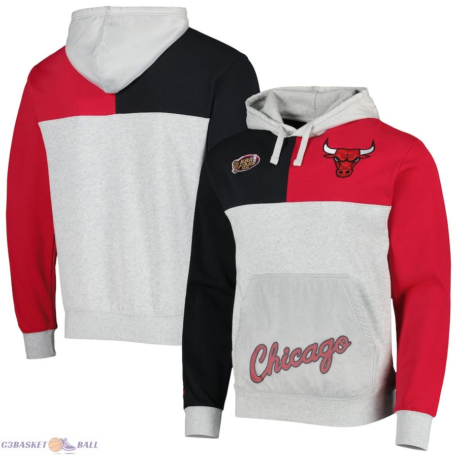 Men's Chicago Bulls Mitchell & Ness Heather Gray Tie-Breaker Pullover Hoodie