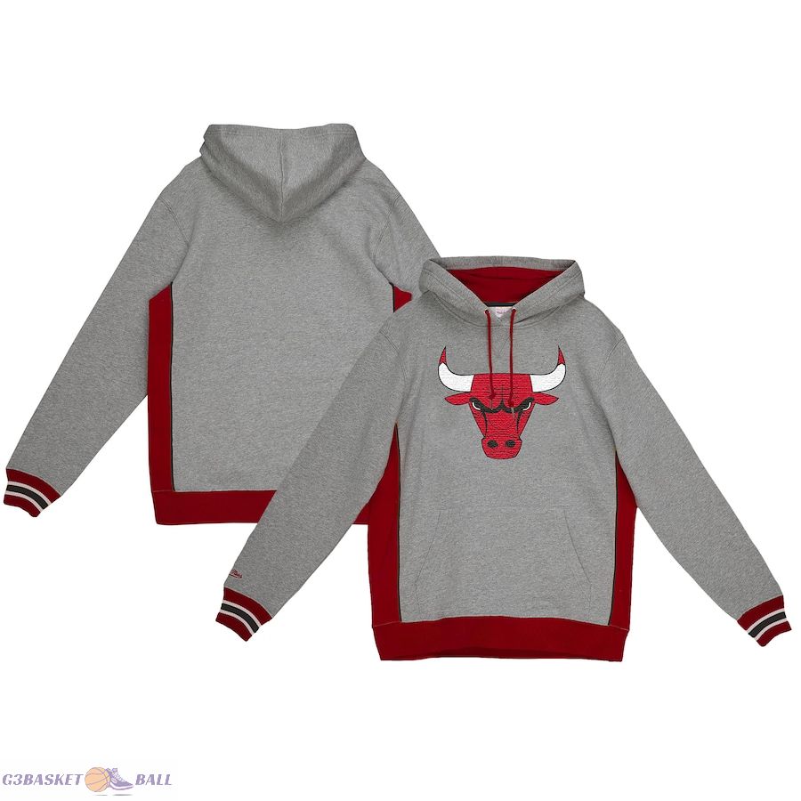 Men's Chicago Bulls Mitchell & Ness Heather Gray Hardwood Classics Premium Fleece Pullover Hoodie