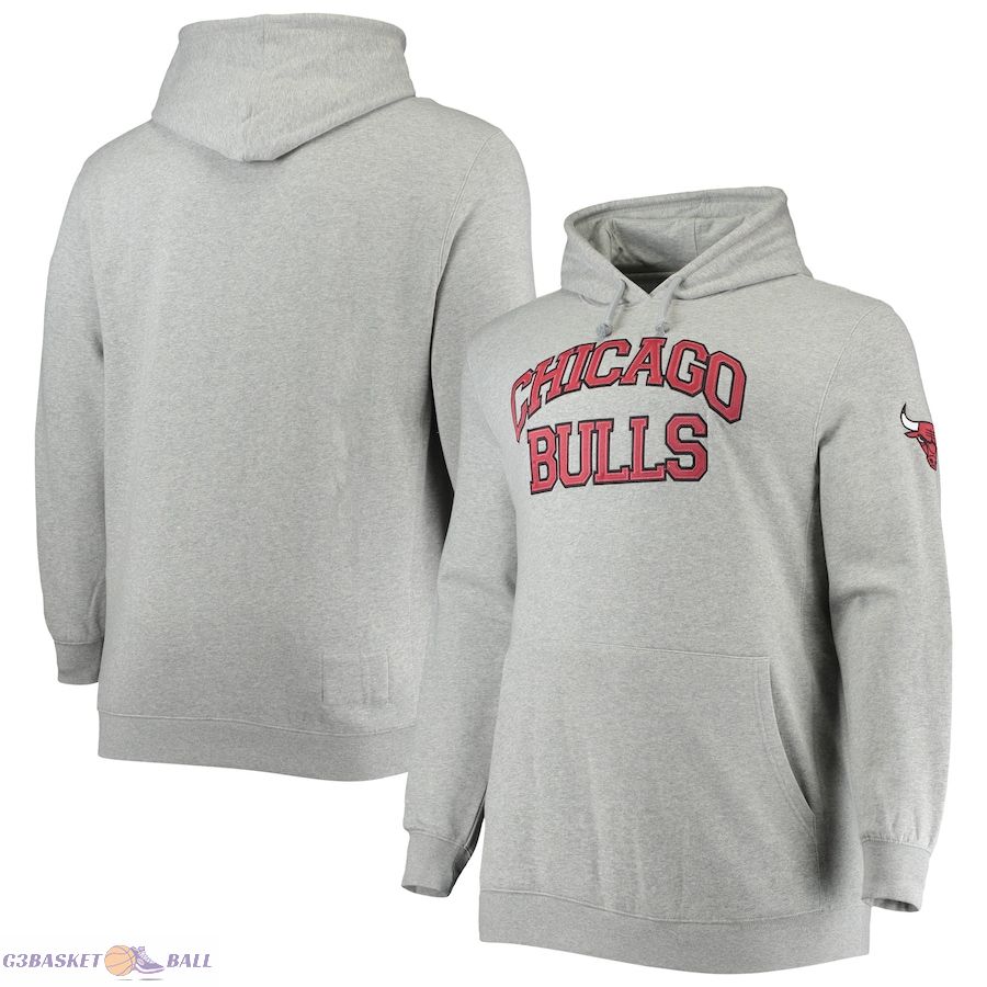 Men's Chicago Bulls Mitchell & Ness Heathered Gray Hardwood Classics Big & Tall Throwback Pullover Hoodie