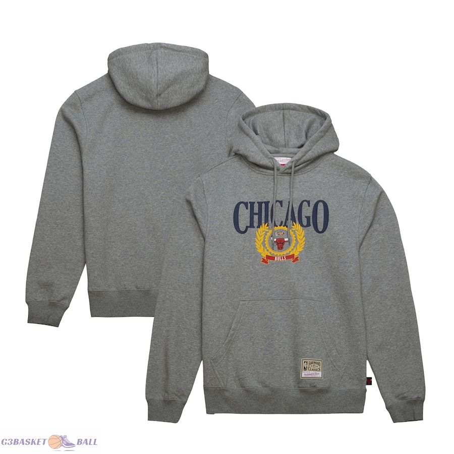 Men's Chicago Bulls Mitchell & Ness Gray Hardwood Classics Collegiate Pullover Hoodie