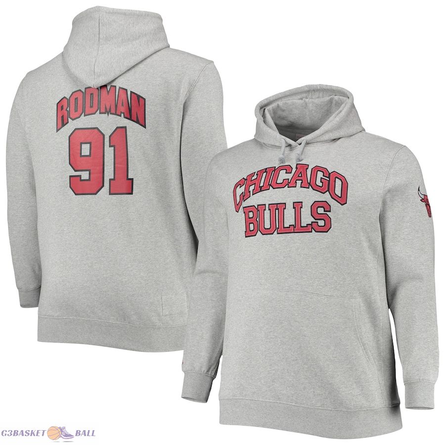 Men's Chicago Bulls Dennis Rodman Mitchell & Ness Heathered Gray Big & Tall Name & Number Pullover Hoodie