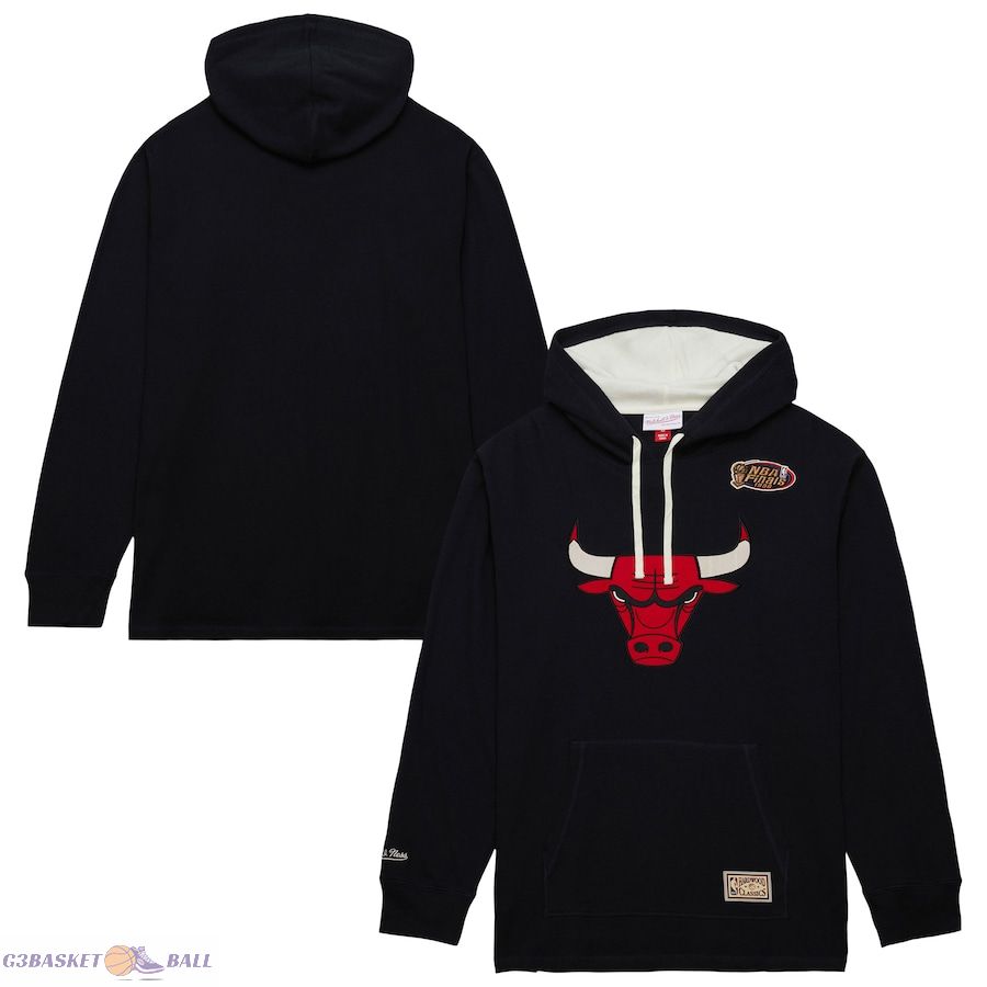 Men's Chicago Bulls Mitchell & Ness Black Hardwood Classics Lightweight Thermal Pullover Hoodie