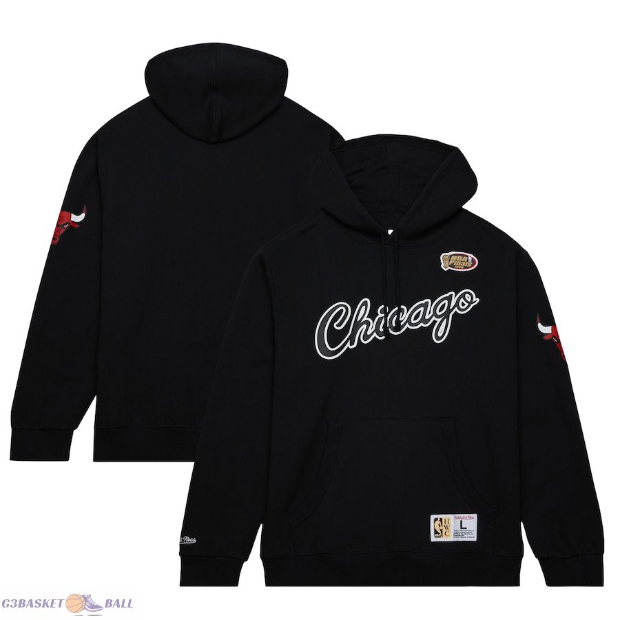 Men's Chicago Bulls Mitchell & Ness Black Hardwood Classics Game Time Fleece Pullover Hoodie