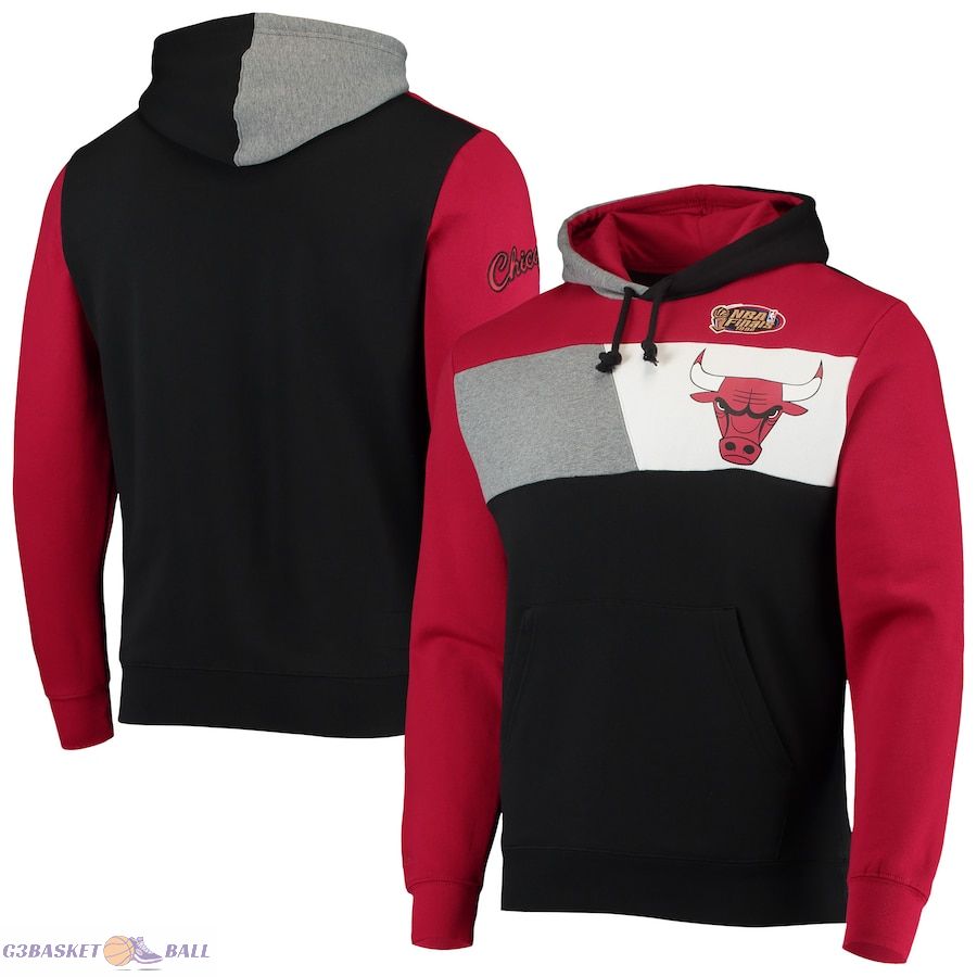 Men's Chicago Bulls Mitchell & Ness Black Hardwood Classics Colorblock Pullover Hoodie