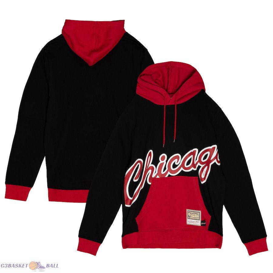 Men's Chicago Bulls Mitchell & Ness Black Hardwood Classics Big Face 5.0 Pullover Hoodie