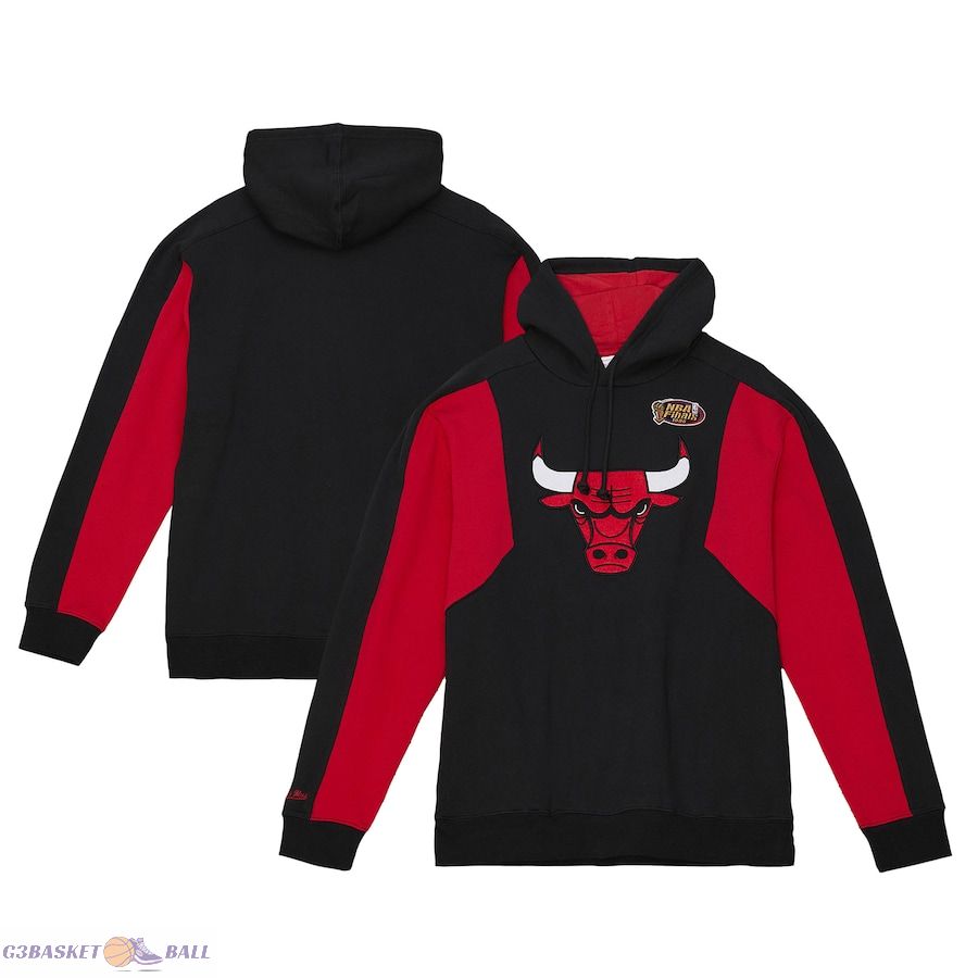 Men's Chicago Bulls Mitchell & Ness Black Color Block 2.0 Fleece Pullover Hoodie