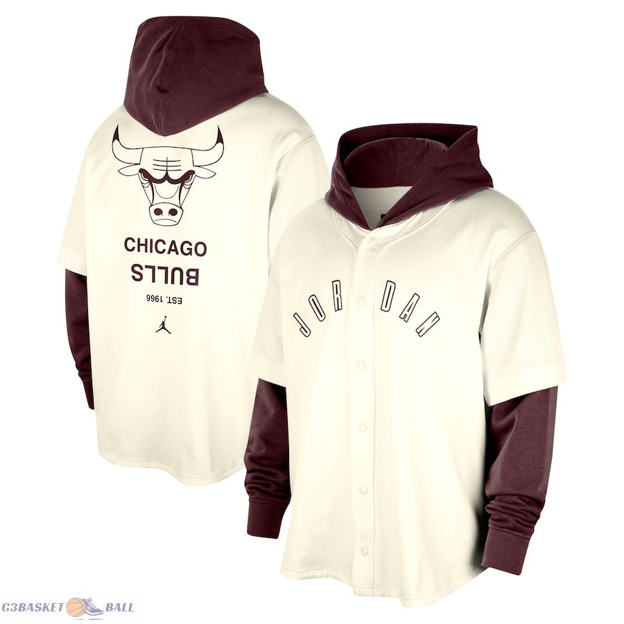 Men's Chicago Bulls Jordan Brand Cream/Burgundy Courtside Statement Edition MVP Jersey Pullover Hoodie