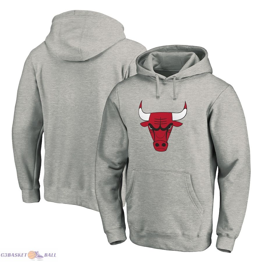 Men's Chicago Bulls Heathered Gray Primary Mascot Logo Pullover Hoodie