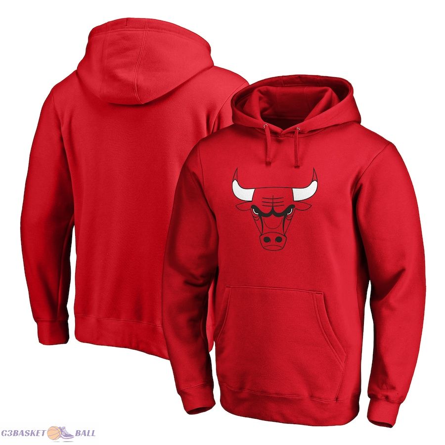 Men's Chicago Bulls Fanatics Red Icon Primary Logo Fitted Pullover Hoodie