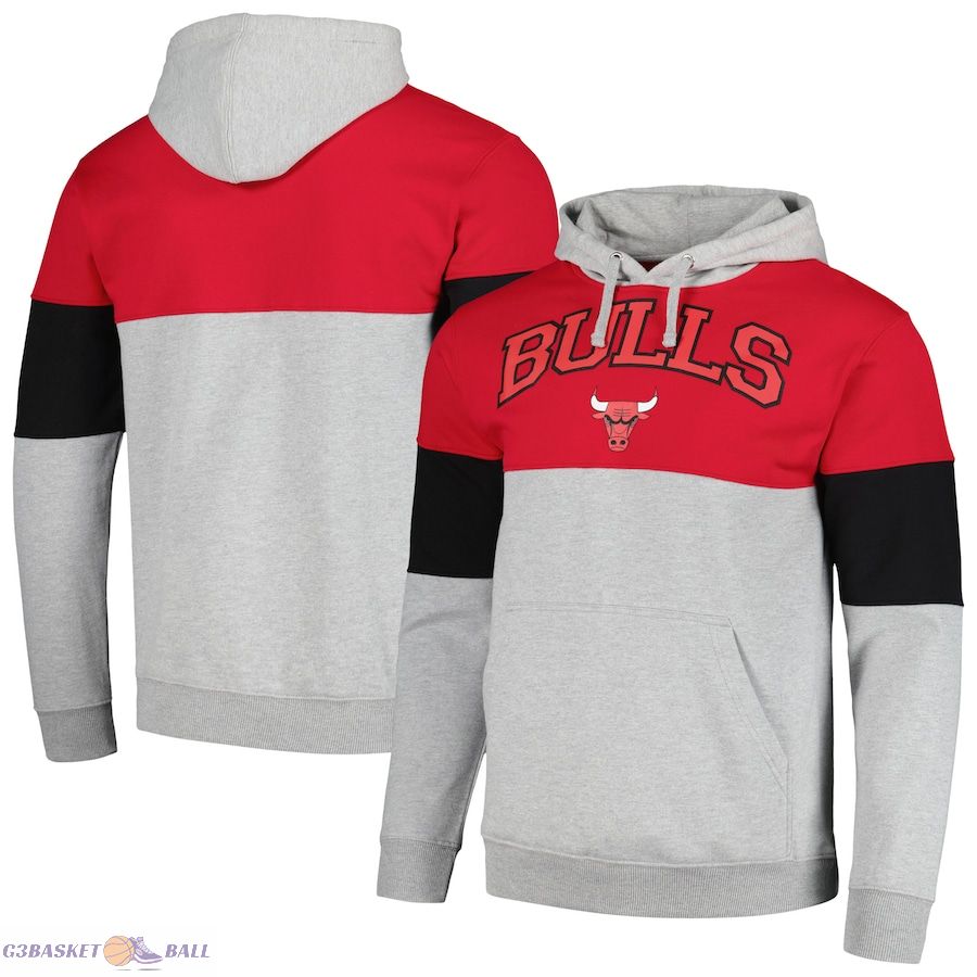 Men's Chicago Bulls Fanatics Red Contrast Pieced Pullover Hoodie