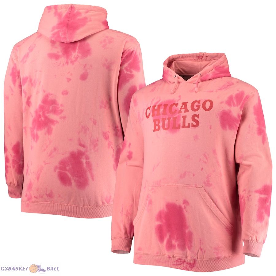 Men's Chicago Bulls Fanatics Red Big & Tall Wordmark Cloud Dye Pullover Hoodie