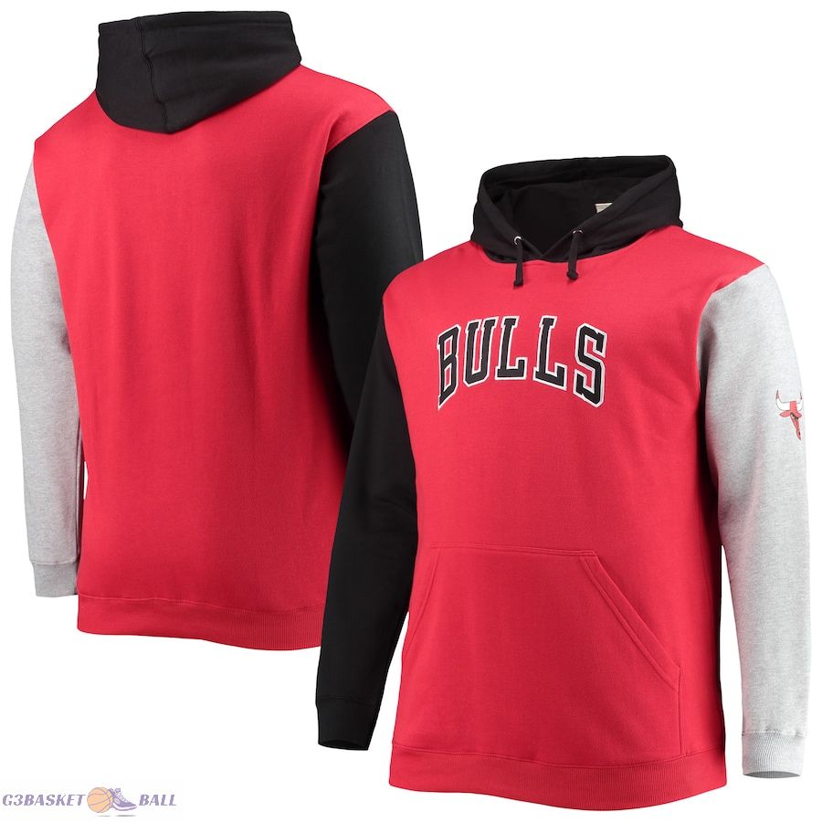 Men's Chicago Bulls Fanatics Red/Black Big & Tall Double Contrast Pullover Hoodie