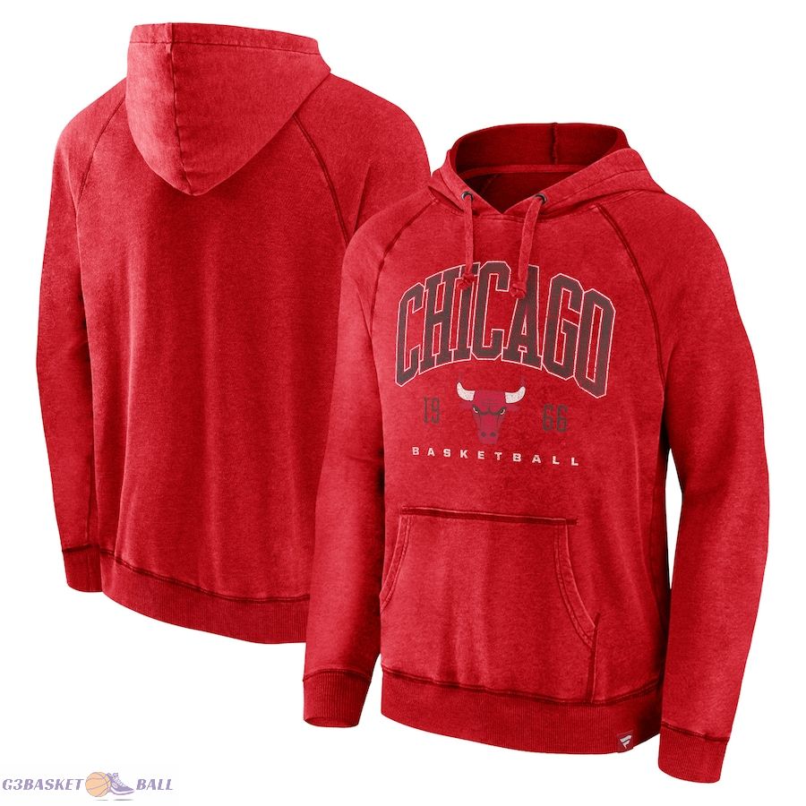 Men's Chicago Bulls Fanatics Heather Red Foul Trouble Snow Wash Raglan Pullover Hoodie