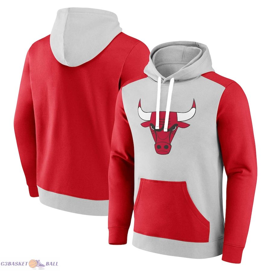 Men's Chicago Bulls Fanatics Gray/Red Arctic Colorblock Pullover Hoodie