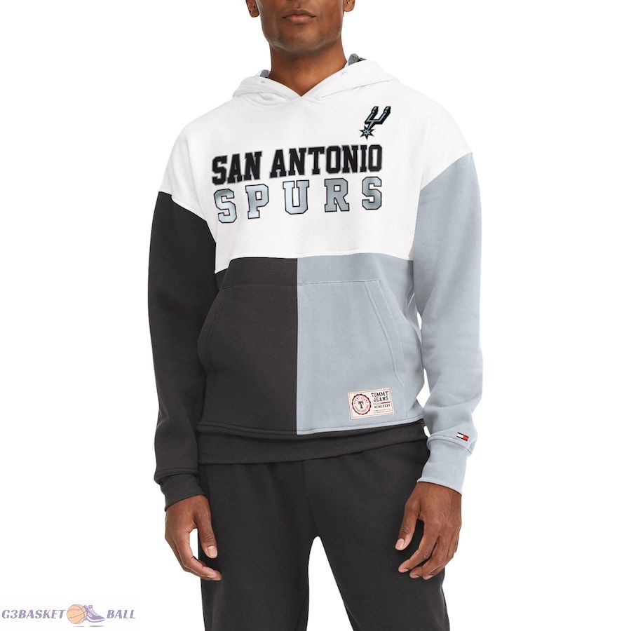 Men's San Antonio Spurs Tommy Jeans White/Black Andrew Split Pullover Hoodie