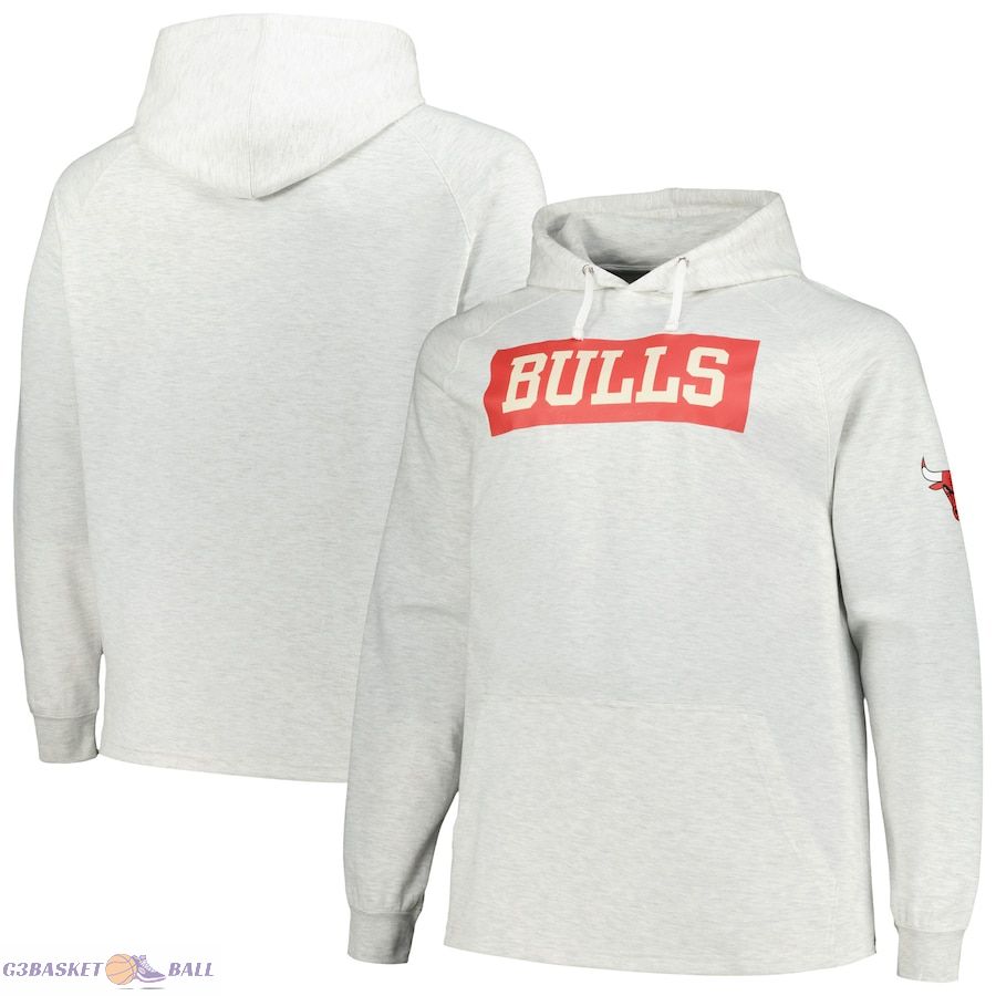 Men's Chicago Bulls Fanatics Ash Big & Tall Raglan Tri-Blend Pullover Hoodie