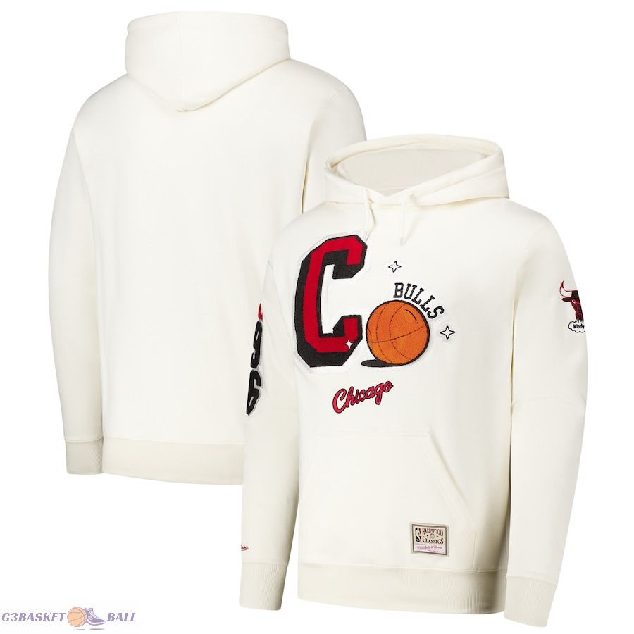 Men's Chicago Bulls Cream Sswagger Classic Chenille Pullover Hoodie