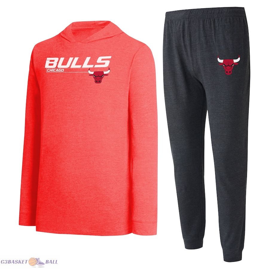 Men's Chicago Bulls Concepts Sport Black/Red Meter Pullover Hoodie & Jogger Pants Set