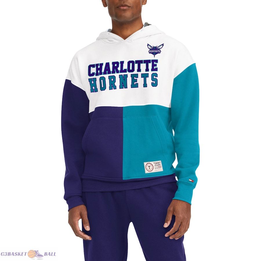 Men's Charlotte Hornets Tommy Jeans White/Purple Andrew Split Pullover Hoodie